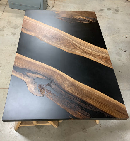 Walnut Jet Black Epoxy Table - 61" x 38.5"