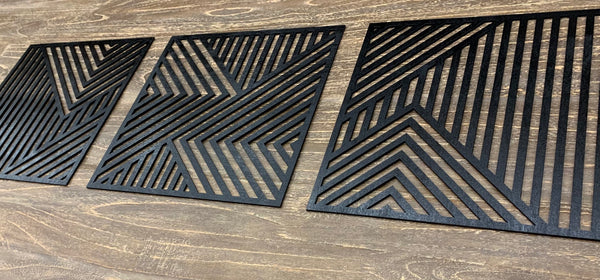 Geometric Wall Art Black Finish Set of 3